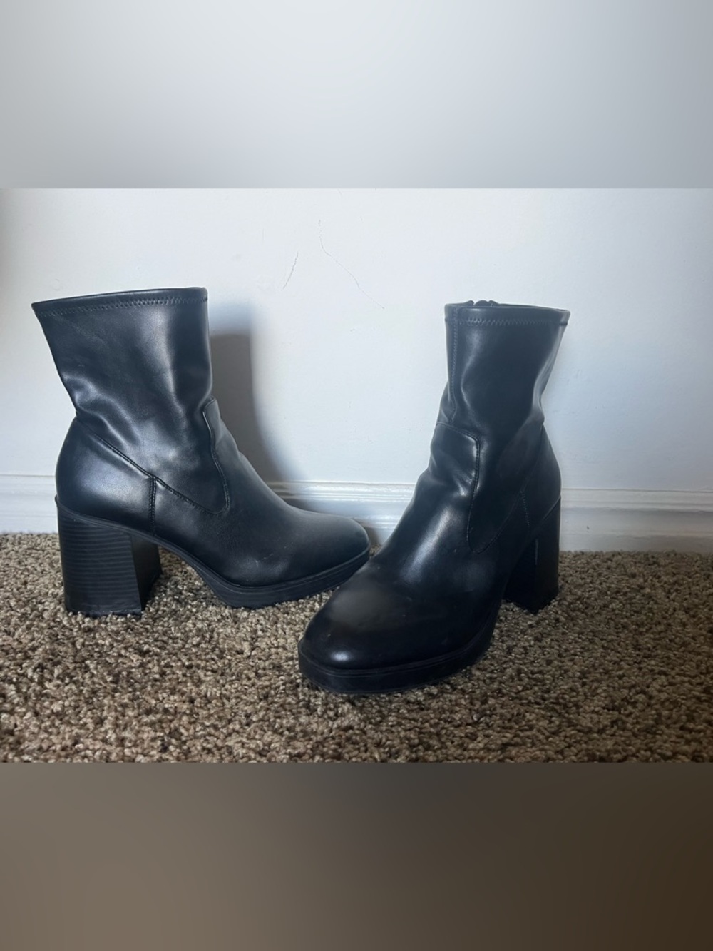 Womens Black Platform Block Heel Ankle Boots